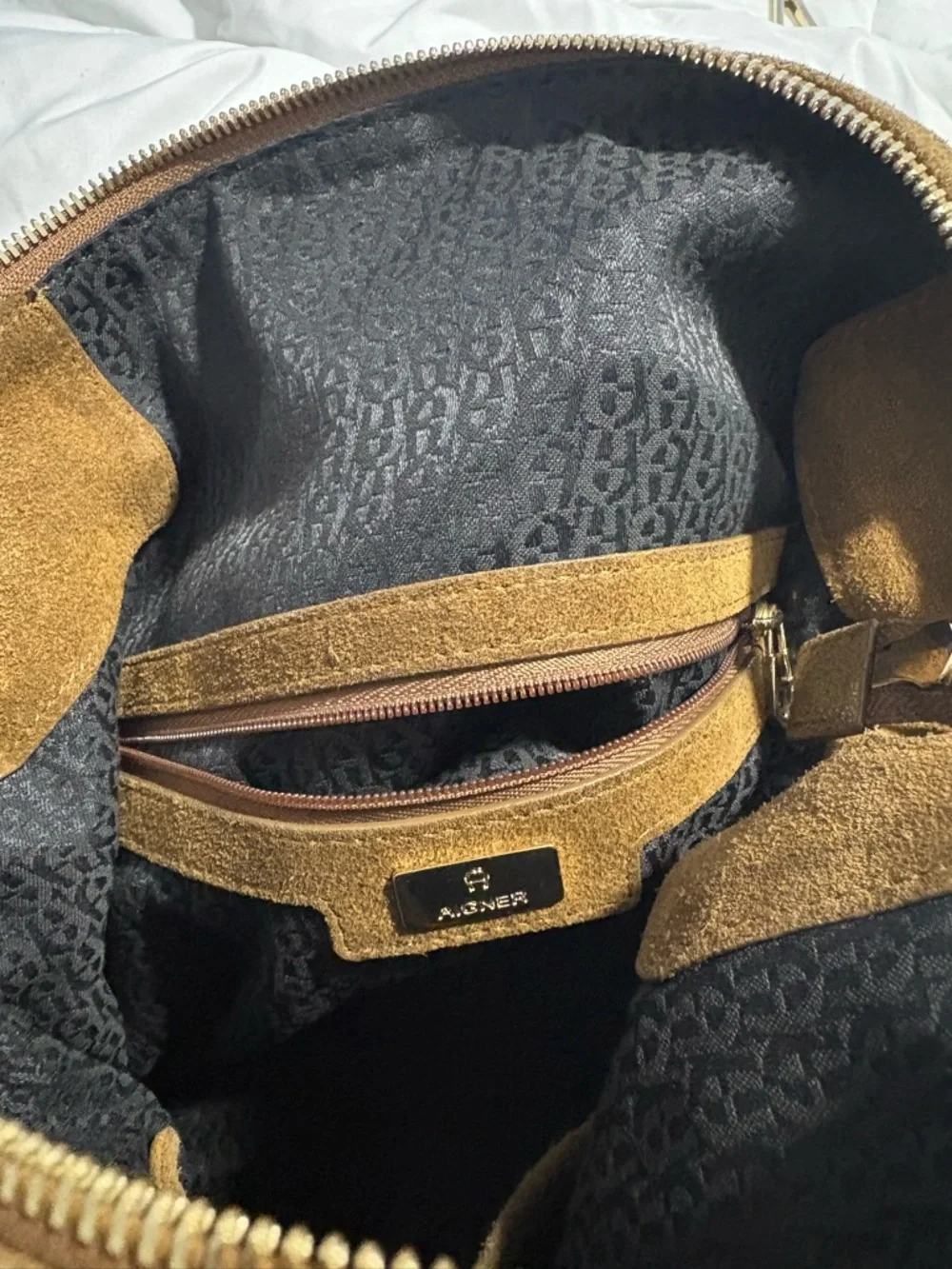 Etienne Aigner Brown Suede Shoulder Bag with Gold Hardware - Picture 10 of 13